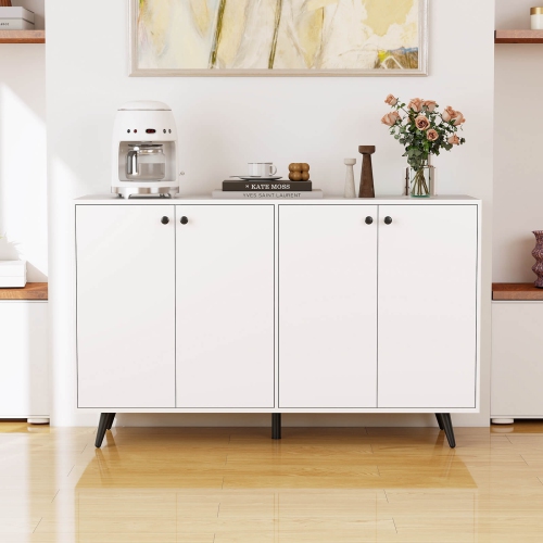 Costway Buffet Sideboard Mid Century Modern 4-Door Storage Cabinet 50" Accent Cabinet Brown/White