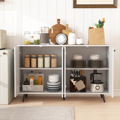 Costway Buffet Sideboard Mid Century Modern 4-Door Storage Cabinet 50" Accent Cabinet Brown/White