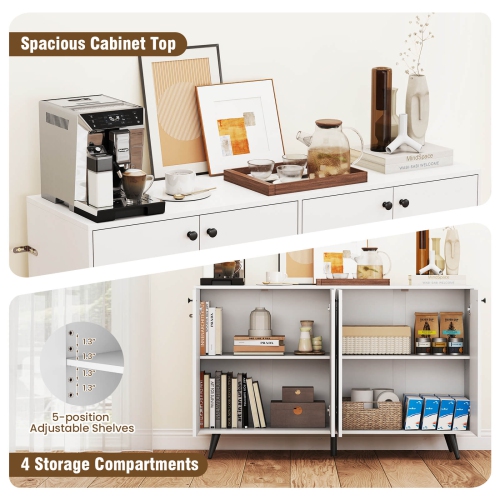 Costway Buffet Sideboard Mid Century Modern 4-Door Storage Cabinet 50" Accent Cabinet Brown/White