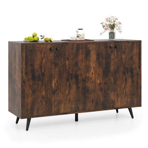 Costway Buffet Sideboard Mid Century Modern 4-Door Storage Cabinet 50" Accent Cabinet Brown/White