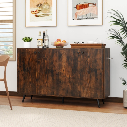 Costway Buffet Sideboard Mid Century Modern 4-Door Storage Cabinet 50" Accent Cabinet Brown/White