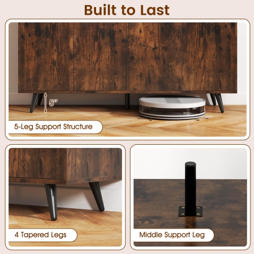 Costway Buffet Sideboard Mid Century Modern 4-Door Storage Cabinet 50" Accent Cabinet Brown/White