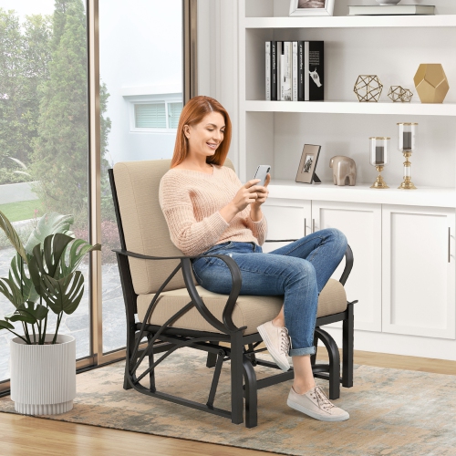 Costway 2 PCS Patio Rocking Chair with Cushion Heavy-Duty Metal Frame Smooth Glider Outdoor Black/Gray/Navy