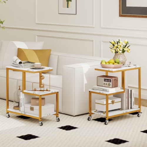 Table de bout moderne G 1/2 de Costway Table d'appoint 3 niveaux/tablettes de rangement Table d'appoint Gris/Blanc/Brun