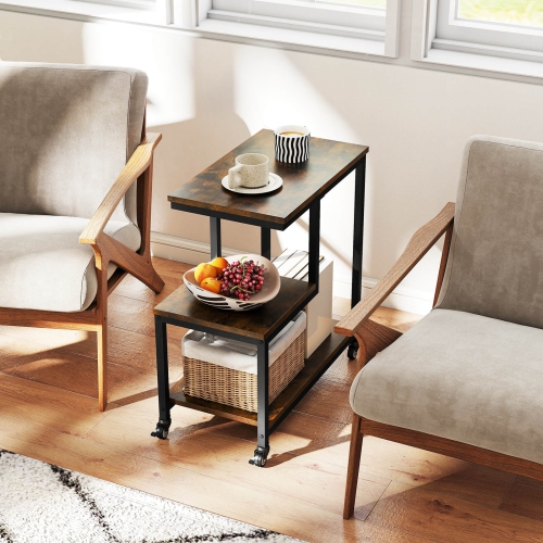 Table de bout moderne G 1/2 de Costway Table d'appoint 3 niveaux/tablettes de rangement Table d'appoint Gris/Blanc/Brun