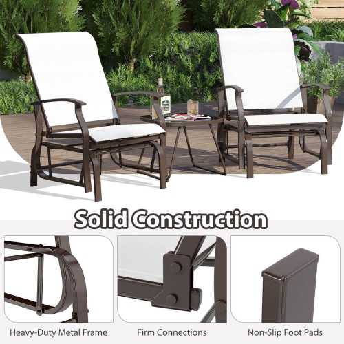 Costway Porch Gliders Set of 2/4 with Reclined High Back Breathable Mesh Fabric Metal Frame Beige/Gray