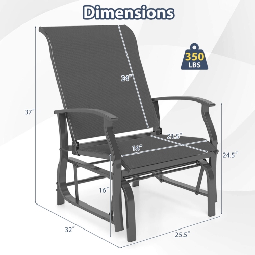 Costway Porch Gliders Set of 2/4 with Reclined High Back Breathable Mesh Fabric Metal Frame Beige/Gray