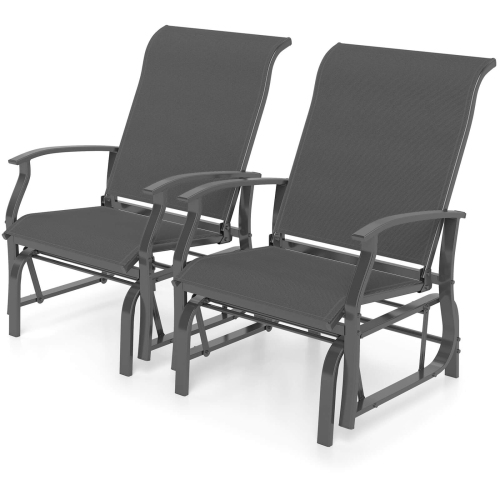 Costway Porch Gliders Set of 2/4 with Reclined High Back Breathable Mesh Fabric Metal Frame Beige/Gray