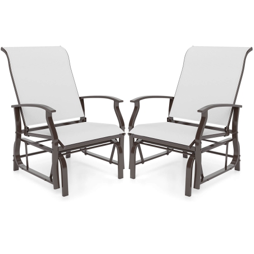 Costway Porch Gliders Set of 2/4 with Reclined High Back Breathable Mesh Fabric Metal Frame Beige/Gray