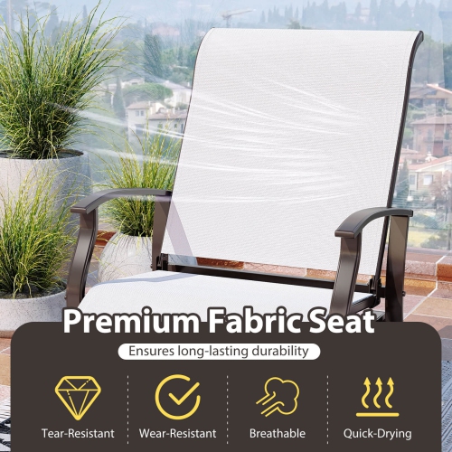 Costway Porch Gliders Set of 2/4 with Reclined High Back Breathable Mesh Fabric Metal Frame Beige/Gray