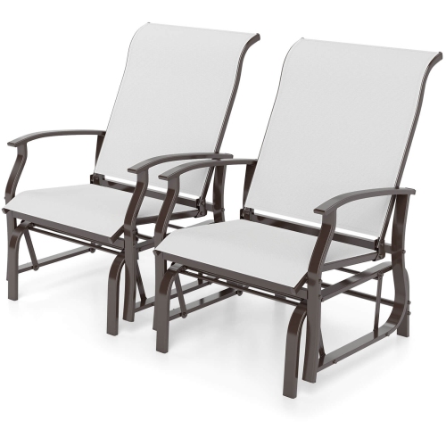 Costway Porch Gliders Set of 2/4 with Reclined High Back Breathable Mesh Fabric Metal Frame Beige/Gray