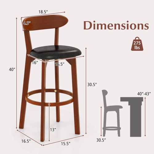 Costway 30.5" Bar Stool Set of 2/4 with Curved Backrest & Footrest Counter Height Stools
