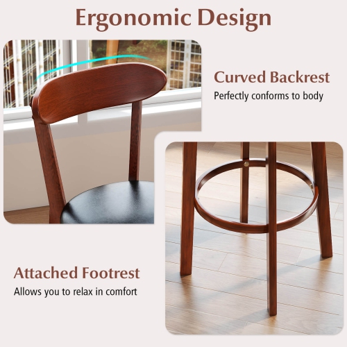 Costway 30.5" Bar Stool Set of 2/4 with Curved Backrest & Footrest Counter Height Stools