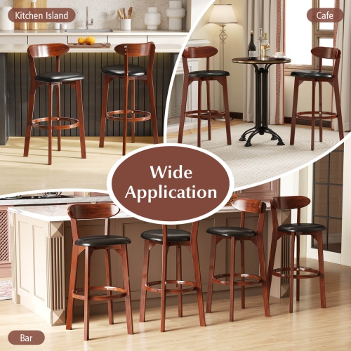 Costway 30.5" Bar Stool Set of 2/4 with Curved Backrest & Footrest Counter Height Stools