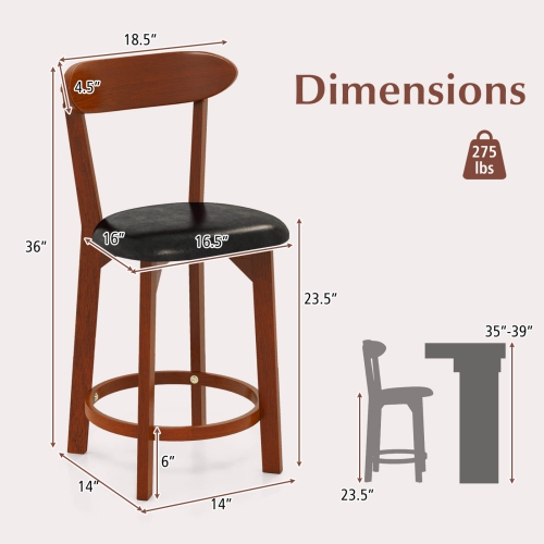 Costway 23.5" Bar Stool Set of 2/4 with Curved Backrest & Footrest Counter Height Stools