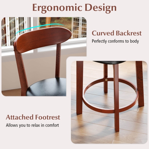 Costway 23.5" Bar Stool Set of 2/4 with Curved Backrest & Footrest Counter Height Stools