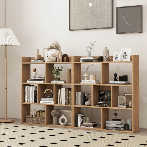 Costway 2 PCS 7-cube Bookcase Open Storage Shelf with Anti-tipping Kits for Living Room Natural