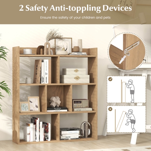 Costway 2 PCS 7-cube Bookcase Open Storage Shelf with Anti-tipping Kits for Living Room Natural