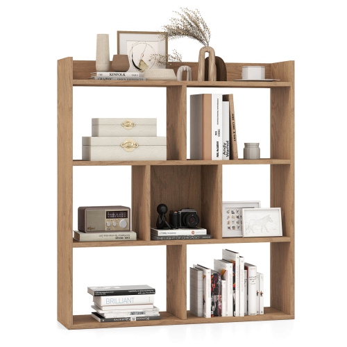 Costway 1 PCS 7-cube Bookcase 3-tier Open Storage Shelf with Anti-tipping Kits for Living Room Natural