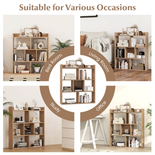 Costway 1 PCS 7-cube Bookcase 3-tier Open Storage Shelf with Anti-tipping Kits for Living Room Natural