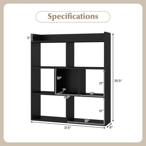 Costway 1 PCS 7-cube Bookcase 3-tier Open Storage Shelf with Anti-tipping Kits for Living Room Black