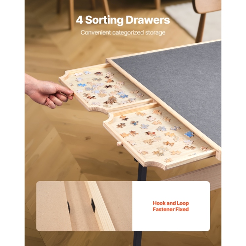 Table de casse-tête VEVOR de 1500 x 25&nbsp;po avec pattes, 4 tiroirs et couvercle, planche en bois portative à roulettes, accessoires de casse-tête