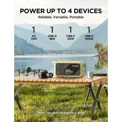 Station alimentation portable Litheli 300SE, 255 Wh port USB-C 100 W E/S, prise CA 110 V à onde sinusoïdale pure, générateur solaire camping,