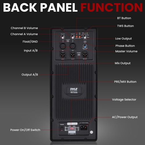 Pyle 3000 W – Haut-parleur d'extrêmes graves amplifié de 15 po, DSP, graves puissants, support de poteau, poignées Pour le cinéma maison,