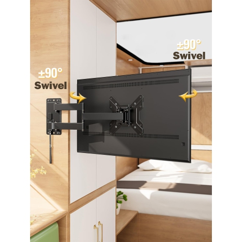 RV TV Wall Mount for 17-43 Inch TV, Full Motion Lockable RV Mount on Motor Home Camper Truck Trailer Marine Boat, Quick Lock and Release in 1 Step