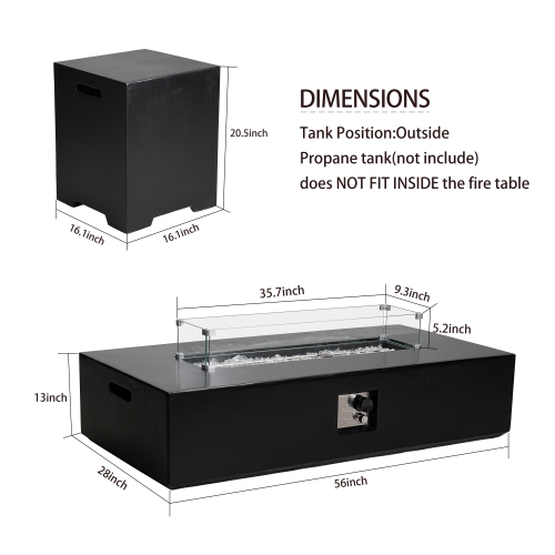 Ensembles Patioflame rectangulaires de 56 po – Brûleur 50000 BTU – Noir