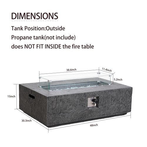 Table Patioflame rectangulaire de 48 po de ZACHVO - Gris