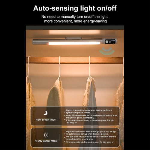 Under cabinet lighting, wireless kitchen closet light, Type-C charging port, 3 color levels, magnetic wireless night light, motion sensor cabinet