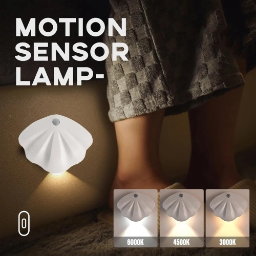 LED Smart Sensor Night Light Shell Induction Motion Sensor USB Rechargeable Dimmable Bedroom Cabinet Wall Lamp