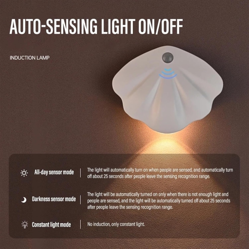 LED Smart Sensor Night Light Shell Induction Motion Sensor USB Rechargeable Dimmable Bedroom Cabinet Wall Lamp