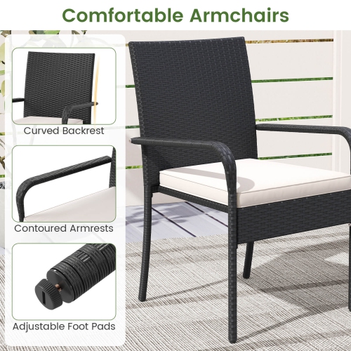 Costway 3 PCS Patio Furniture Set with 2-Tier Table Tempered Glass Tabletop & Soft Cushions White/Black/Brown