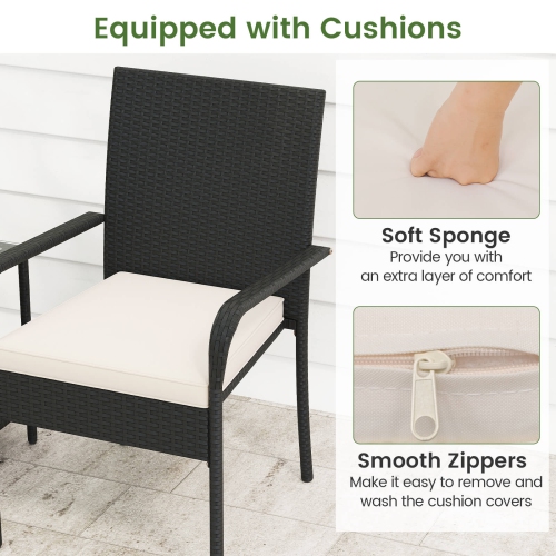 Costway 3 PCS Patio Furniture Set with 2-Tier Table Tempered Glass Tabletop & Soft Cushions White/Black/Brown