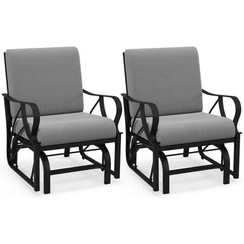 Chaise berçante de patio Costway 2 PCS, coussin cadre métal robuste, fauteuil coulissant lisse, extérieur noir/gris/marine