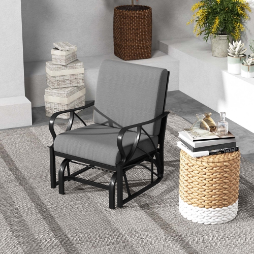 Costway 2 PCS Patio Rocking Chair with Cushion Heavy-Duty Metal Frame Smooth Glider Outdoor Black/Gray/Navy
