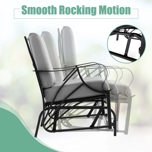 Costway 2 PCS Patio Rocking Chair with Cushion Heavy-Duty Metal Frame Smooth Glider Outdoor Black/Gray/Navy