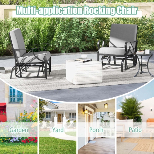 Costway 2 PCS Patio Rocking Chair with Cushion Heavy-Duty Metal Frame Smooth Glider Outdoor Black/Gray/Navy