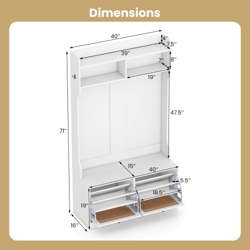 Banc d'entrée 4-en-1 pour portemanteau et tiroirs rabattables de Costway 6 cintres à deux crochets noirs/blancs/naturels