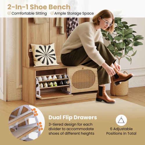 Banc d'entrée 4-en-1 pour portemanteau et tiroirs rabattables de Costway 6 cintres à deux crochets noirs/blancs/naturels