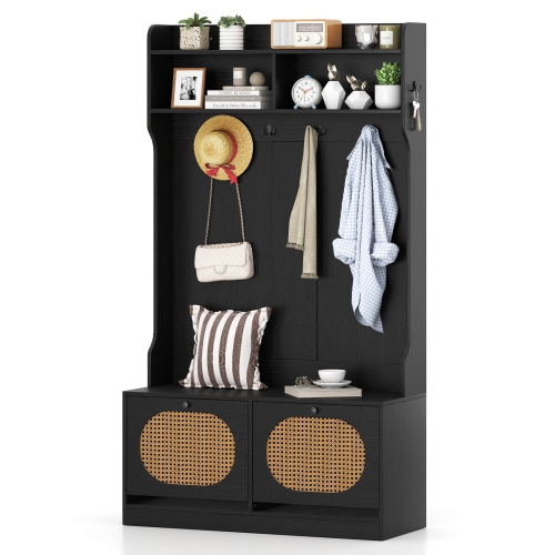 Banc d'entrée 4-en-1 pour portemanteau et tiroirs rabattables de Costway 6 cintres à deux crochets noirs/blancs/naturels