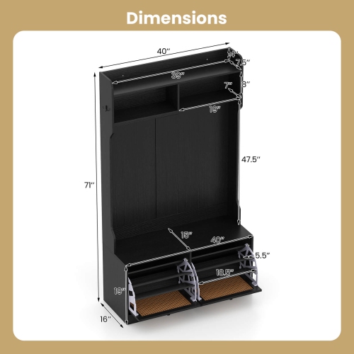 Banc d'entrée 4-en-1 pour portemanteau et tiroirs rabattables de Costway 6 cintres à deux crochets noirs/blancs/naturels