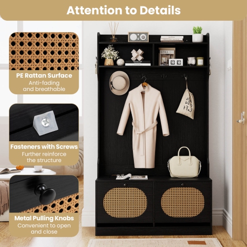 Banc d'entrée 4-en-1 pour portemanteau et tiroirs rabattables de Costway 6 cintres à deux crochets noirs/blancs/naturels