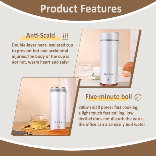 Portable Electric Kettle 475ml with 4 Temp-Settings, Mini Travel Kettle for Camping, Trip, Business & Powdered Milk