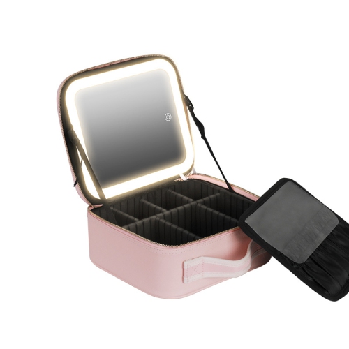 Makeup Bag with LED Mirror, Travel Makeup Case for Women and Makeup Artists Cosmetic Organizer -Pink