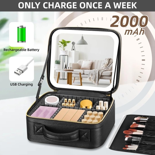 Makeup Bag with LED Mirror, Travel Makeup Case for Women and Makeup Artists Cosmetic Organizer -Pink