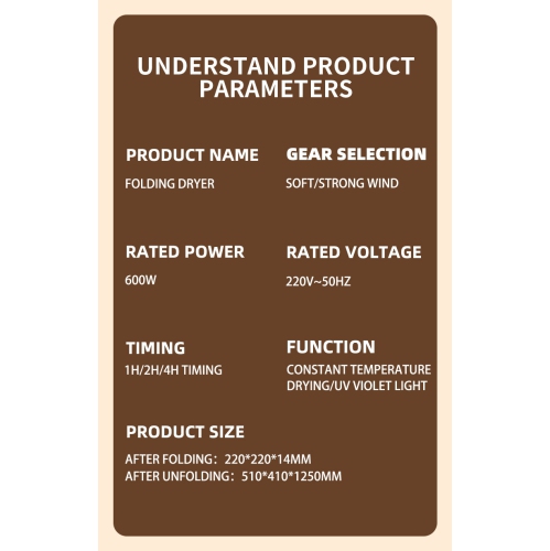Sécheuse de voyage pliable et portative pour la maison, 2 modes - US Standard - Violet