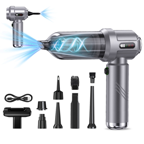 Small Car Vacuum Cleaner with High Suction Power, Portable, Inflatable, Dual-Purpose Handheld Car Vacuum Blower - CY-109 Digital Display, Gray and